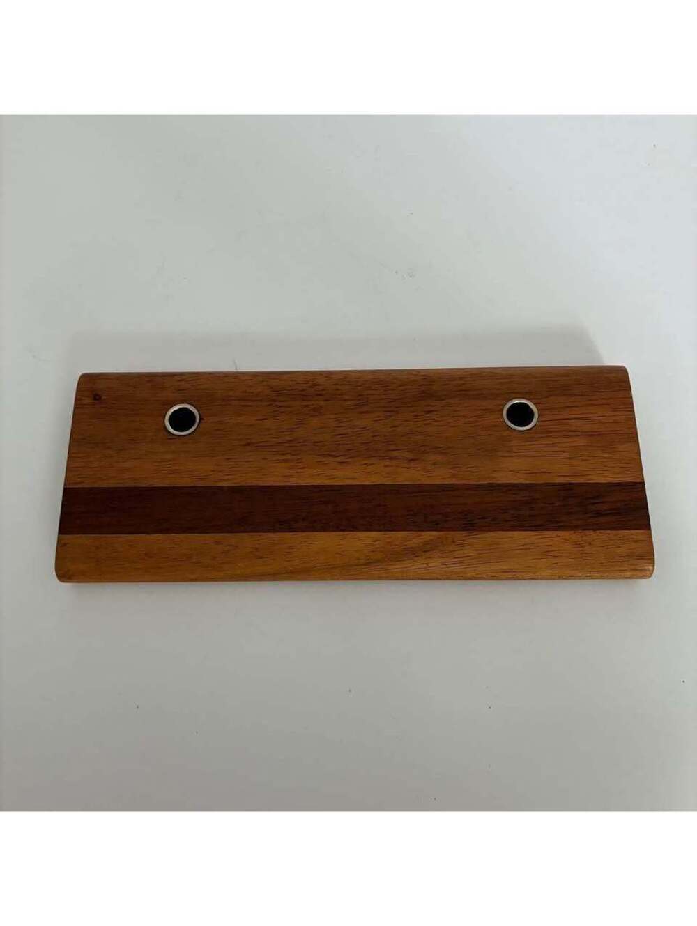 Modern Solid Wood Double Pen Holder Desk Organizer w Dark Wood Inlay 10x4